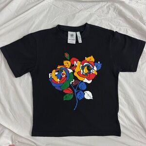 Adidas Kids Black Tee with Colorful Floral Graphic